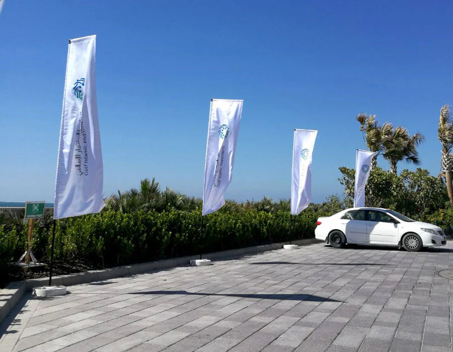 2 L Shape Flag, 200 x 90 cm, Pole 3m Aluminium, Taffeta Satin