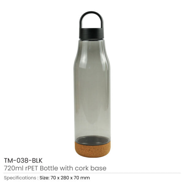 50 rPET Bottles with Cork Base, Twist-off Lid, Handle 720ml