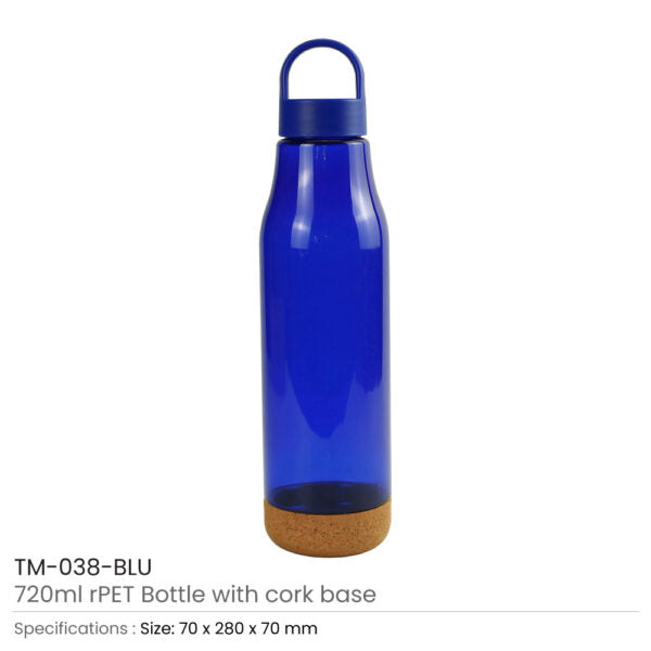 50 rPET Bottles with Cork Base, Twist-off Lid, Handle 720ml