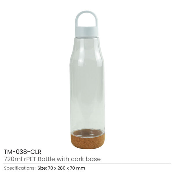 50 rPET Bottles with Cork Base, Twist-off Lid, Handle 720ml