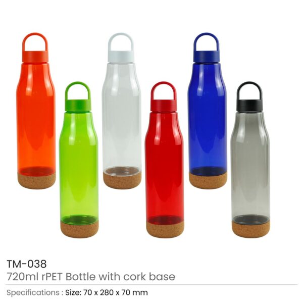 50 rPET Bottles with Cork Base, Twist-off Lid, Handle 720ml