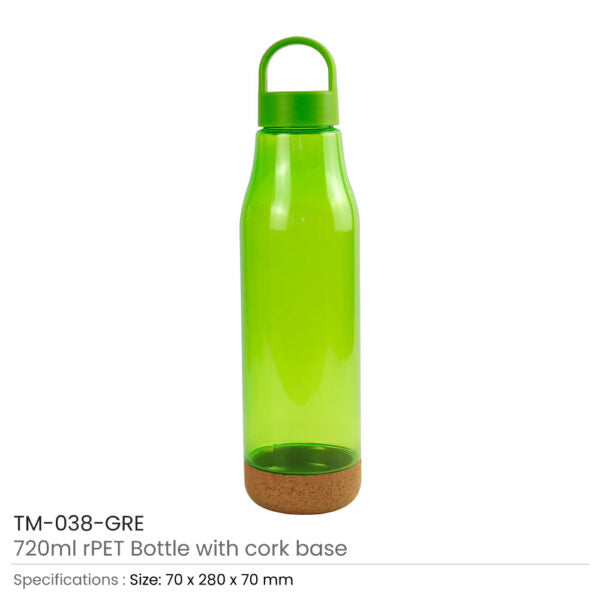 50 rPET Bottles with Cork Base, Twist-off Lid, Handle 720ml