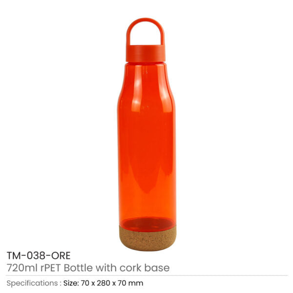 50 rPET Bottles with Cork Base, Twist-off Lid, Handle 720ml