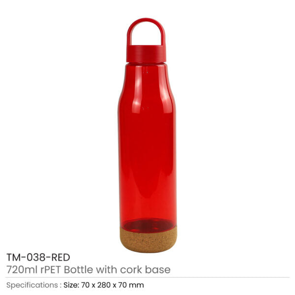 50 rPET Bottles with Cork Base, Twist-off Lid, Handle 720ml