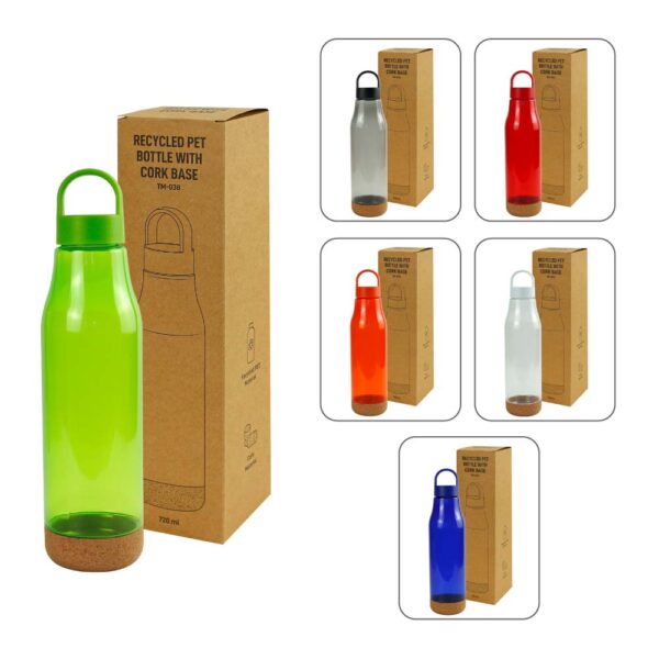 50 rPET Bottles with Cork Base, Twist-off Lid, Handle 720ml