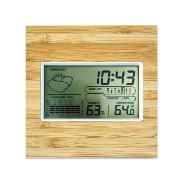 50 Multi-Function Bamboo Digital Clock with Weather Forecast, Calendar, Alarm, Temperature