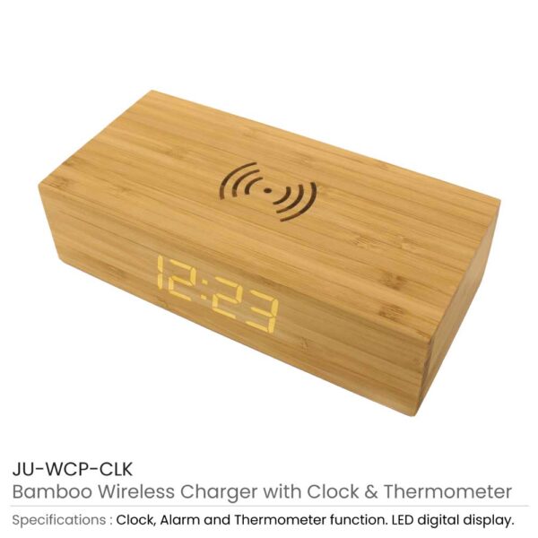 50 Bamboo Clock with 5W Wireless Charging Function