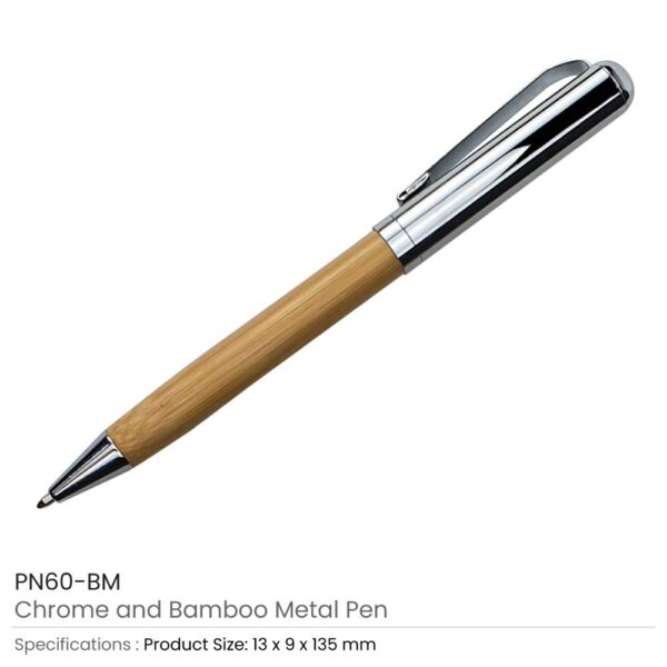 50 Chrome and Bamboo Metal Pens