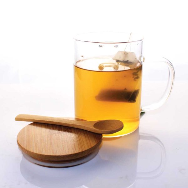 50 Clear Glass Mug with Bamboo Lid and Spoon