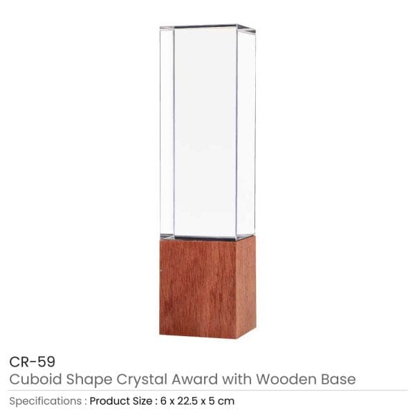 50 Cuboid Shaped Crystal Awards with Wooden Base