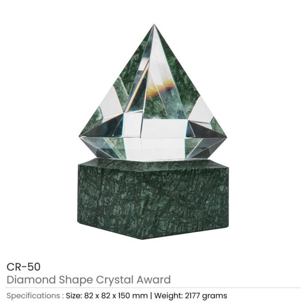 50 Diamond Shaped Crystal Awards with Marble Base