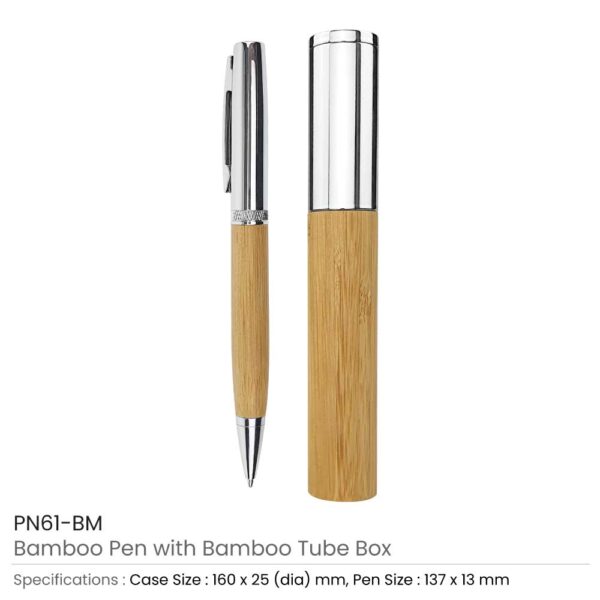 50 Metal and Bamboo Pens with Tube Box