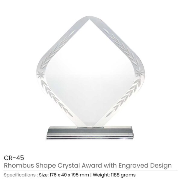 50 Rhombus Shaped Crystal Awards with Engraved Design & Box