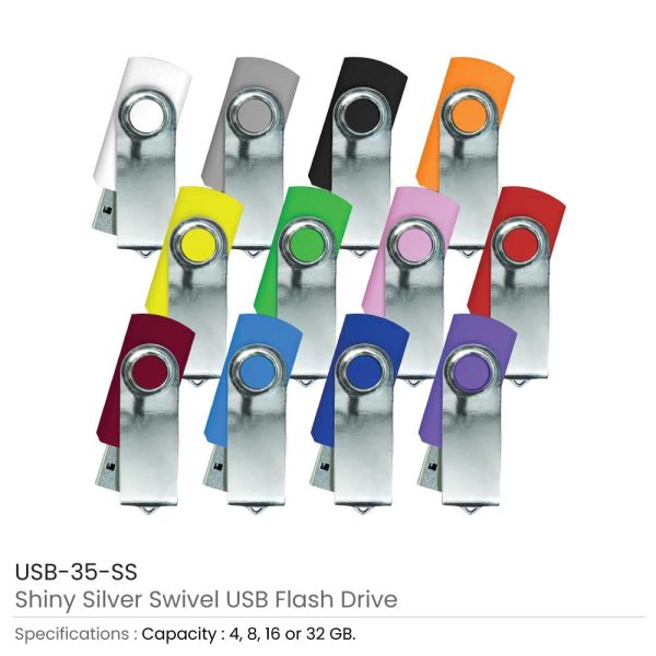 500 Shiny Silver Swivel USB Flash Drives