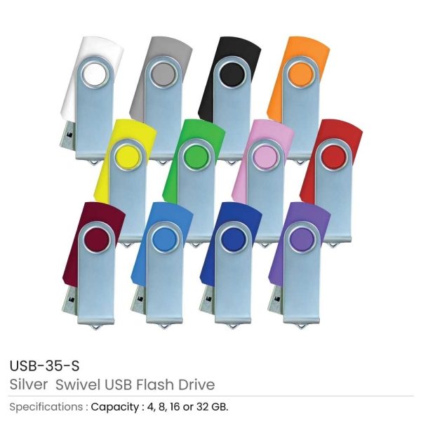 500 Silver Swivel USB Flash Drives