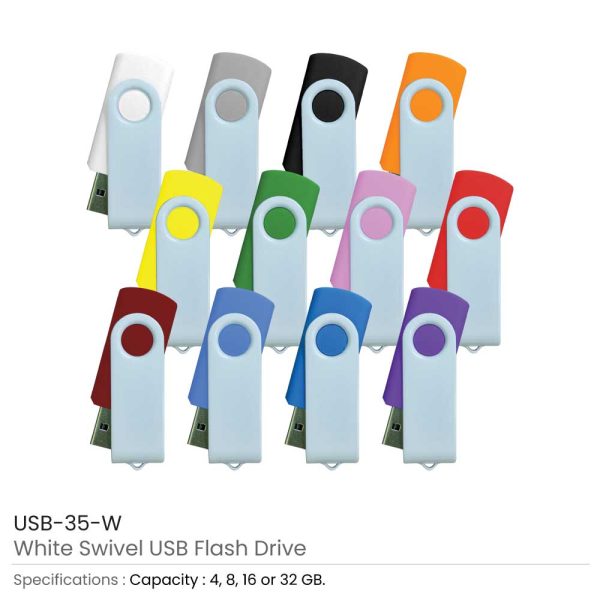 500 White Swivel USB Flash Drives